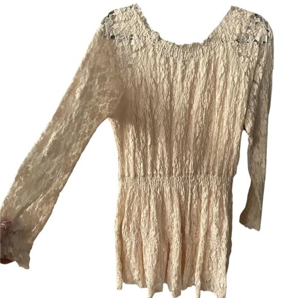 Free People Long Sleeve Ruched Lace In Cream Size XS - Picture 6 of 10